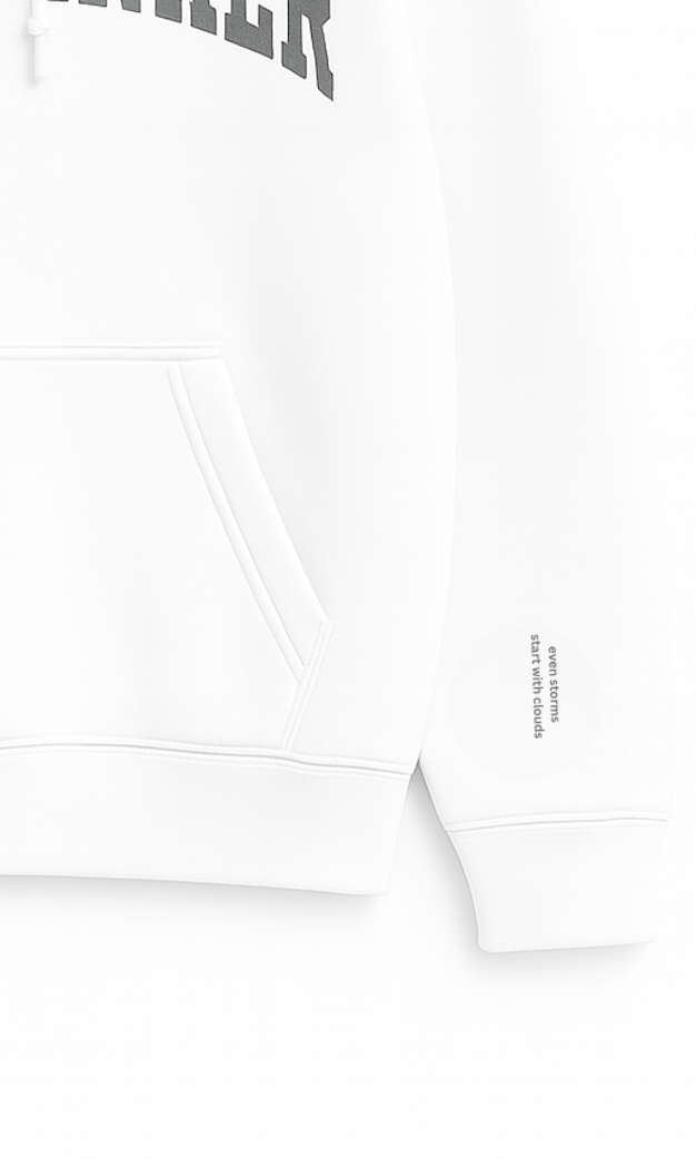 OVERTHINKER Hoodie – Minimal White 430 GSM Embroidered Hoodie | Made in Italy