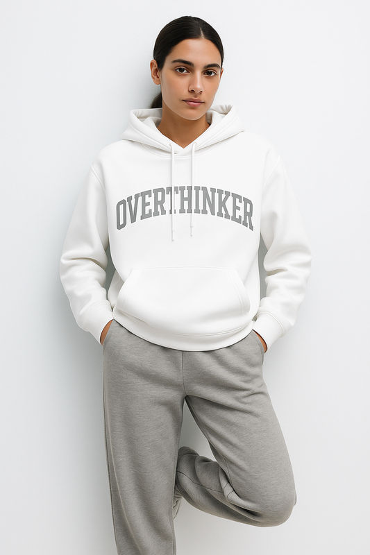 OVERTHINKER Hoodie – Minimal White 430 GSM Embroidered Hoodie | Made in Italy