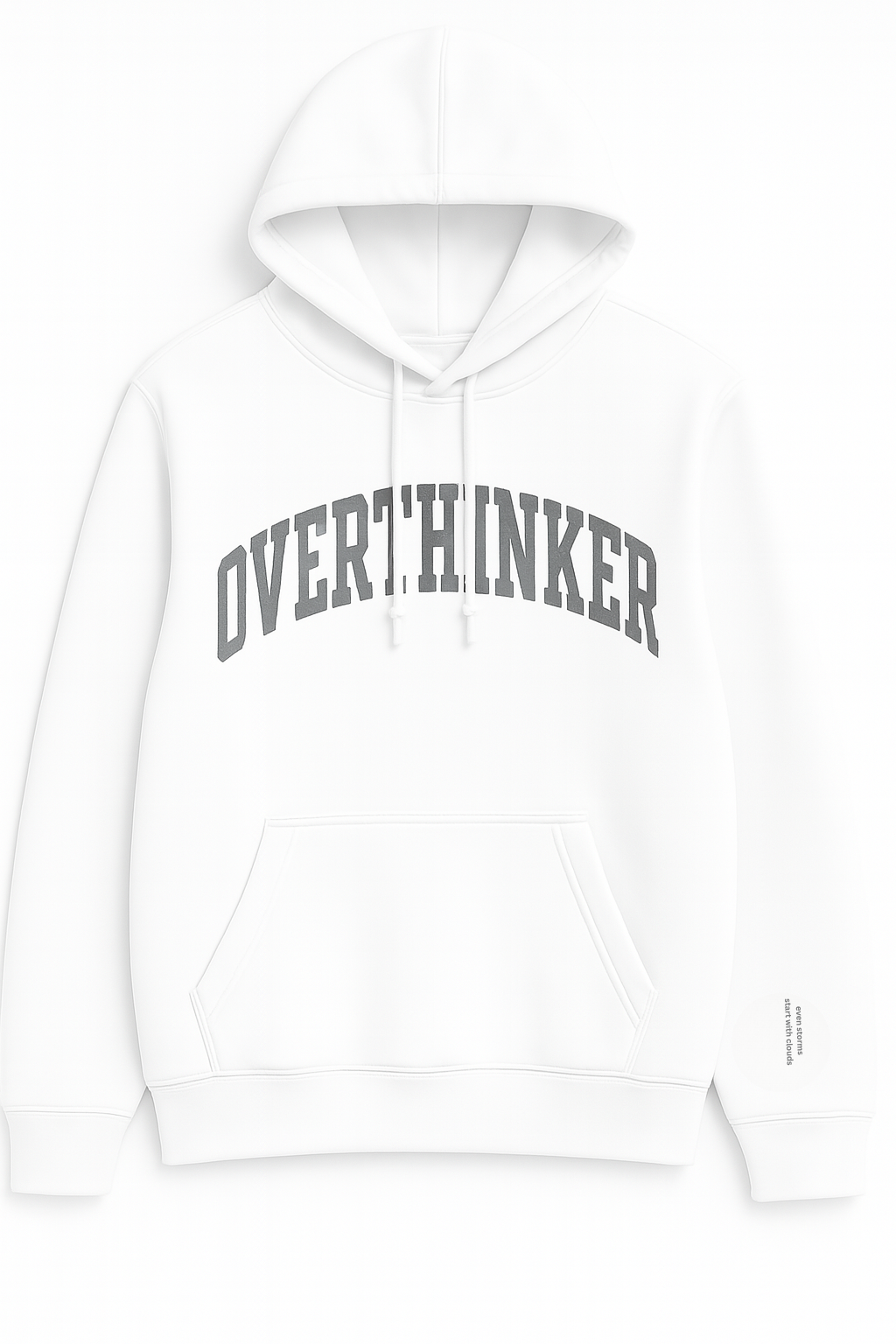 OVERTHINKER Hoodie – Minimal White 430 GSM Embroidered Hoodie | Made in Italy