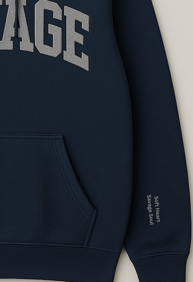 SAVAGE Hoodie – Navy Blue Embroidered Hoodie | 430 GSM | Made in Italy